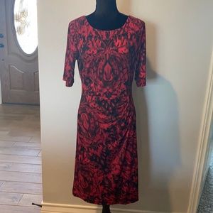 Black and red dress gathered at waist